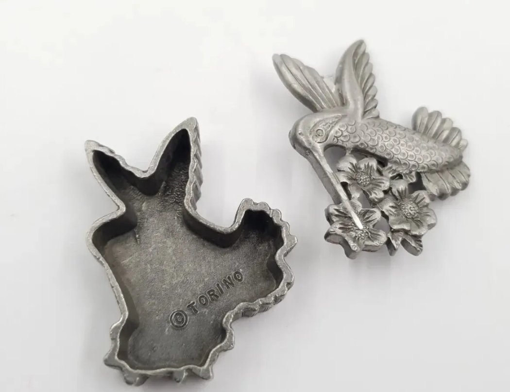 Torino Hummingbird Pewter Trinket Box & Brooch - Image 3