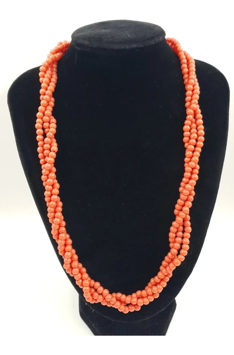 Art Deco Coral Glass Bead Necklace