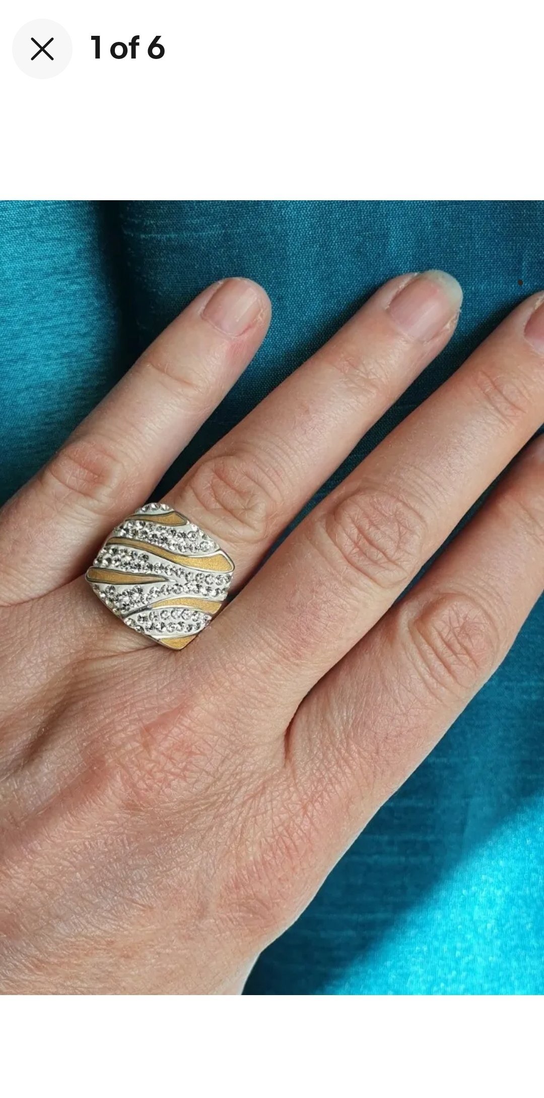 Statement Sterling Silver Crystal Ring with Enamelling Marked 925 Size P 1/2 - Image 3