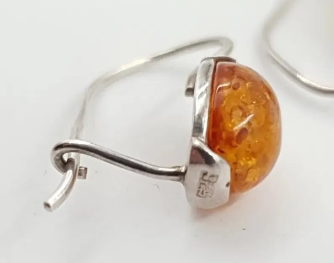Amber Drop Earrings set in Sterling Silver| Studio Made with Baltic Amber Cabochons - Image 2