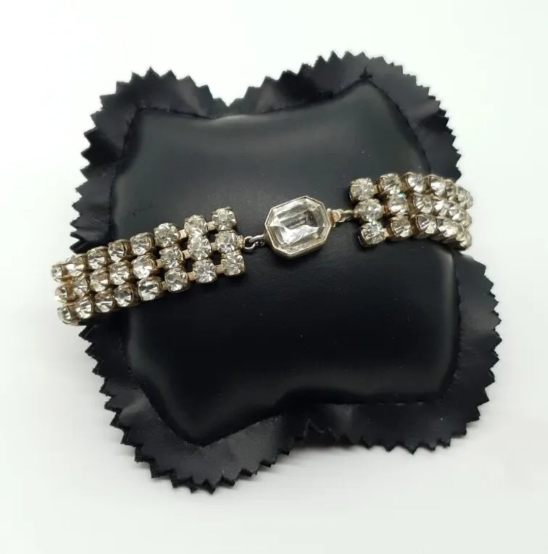 Art Deco Czech Bracelet Clear Glass Stones in Silver Tone c1930s. Marked Czechoslovakia - Image 2