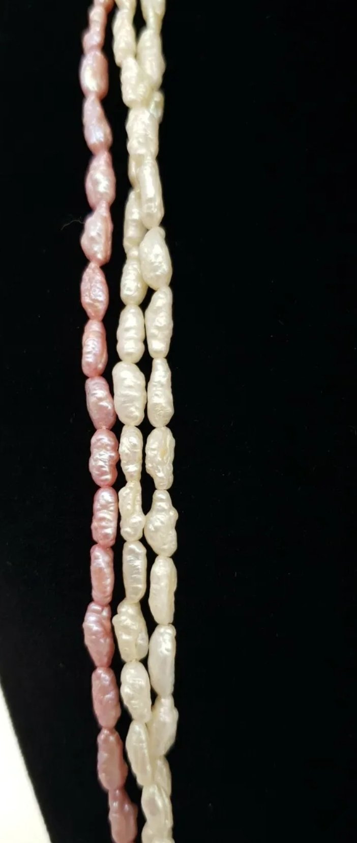 Freshwater Pearl Necklace Gold Clasp 26in Rice Pearls Triple Strand - Image 3