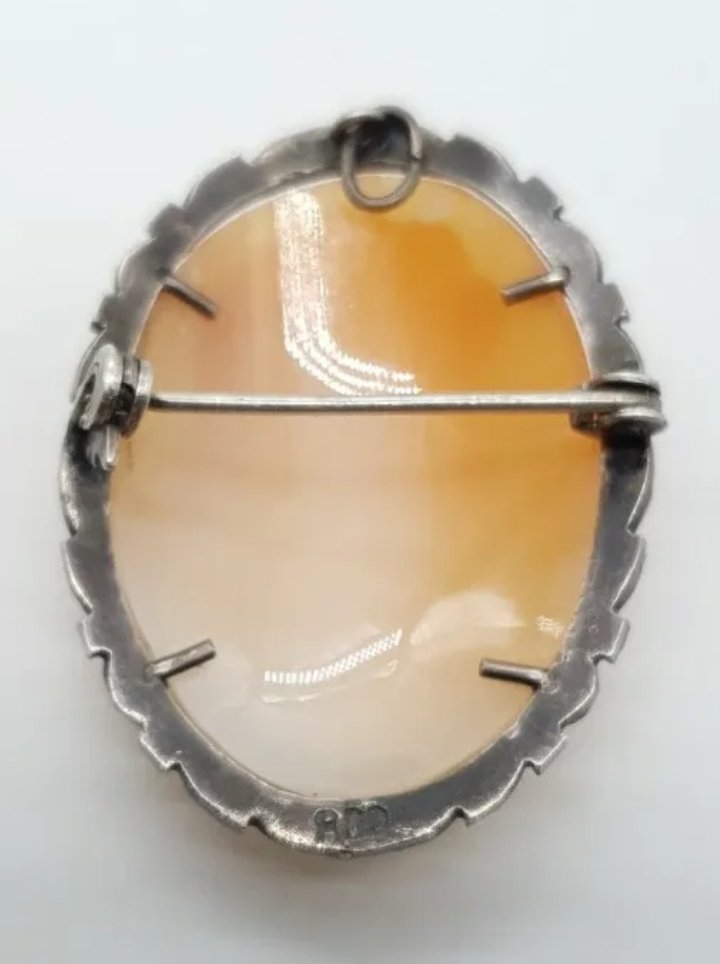 Vintage Cameo Pendant Brooch with Marcasite | Real Shell Cameo Pendant Brooch 800 Silver - Image 2