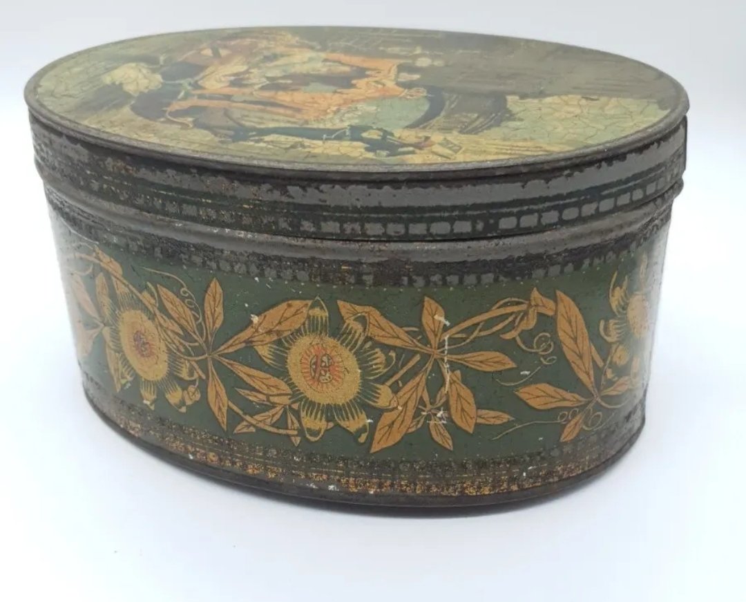 Antique Peek Frean Biscuit Tin Venice Gondola Print with Swans - Image 3