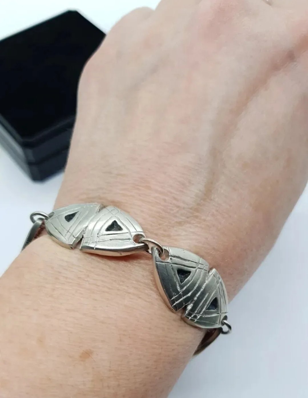 Hillestad Jewellery Pewter Panel Bracelet & Earrings Set Norway - Image 2