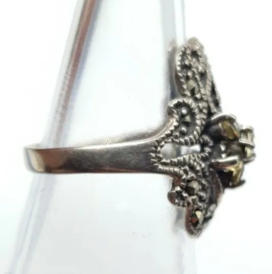 Art Nouveau Style Silver Ring with Simulated Citrine & Marcasite Size P - Image 2