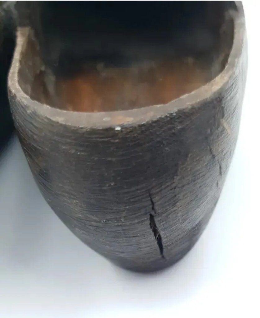 Carved Wooden Shoes marked Ploërmel. French Antique / Vintage miniature pair clogs - Image 2