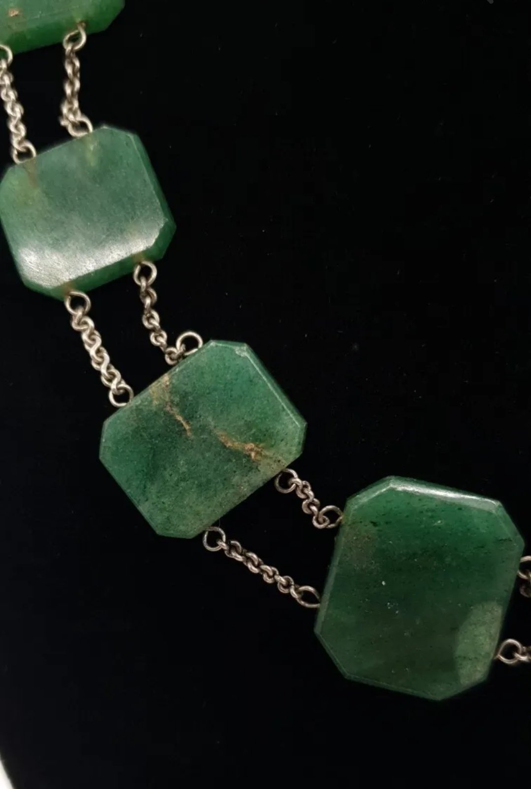 Art Deco Nephrite Jade Necklace in Silver. Large Oblong Faceted Gemstones - Image 3