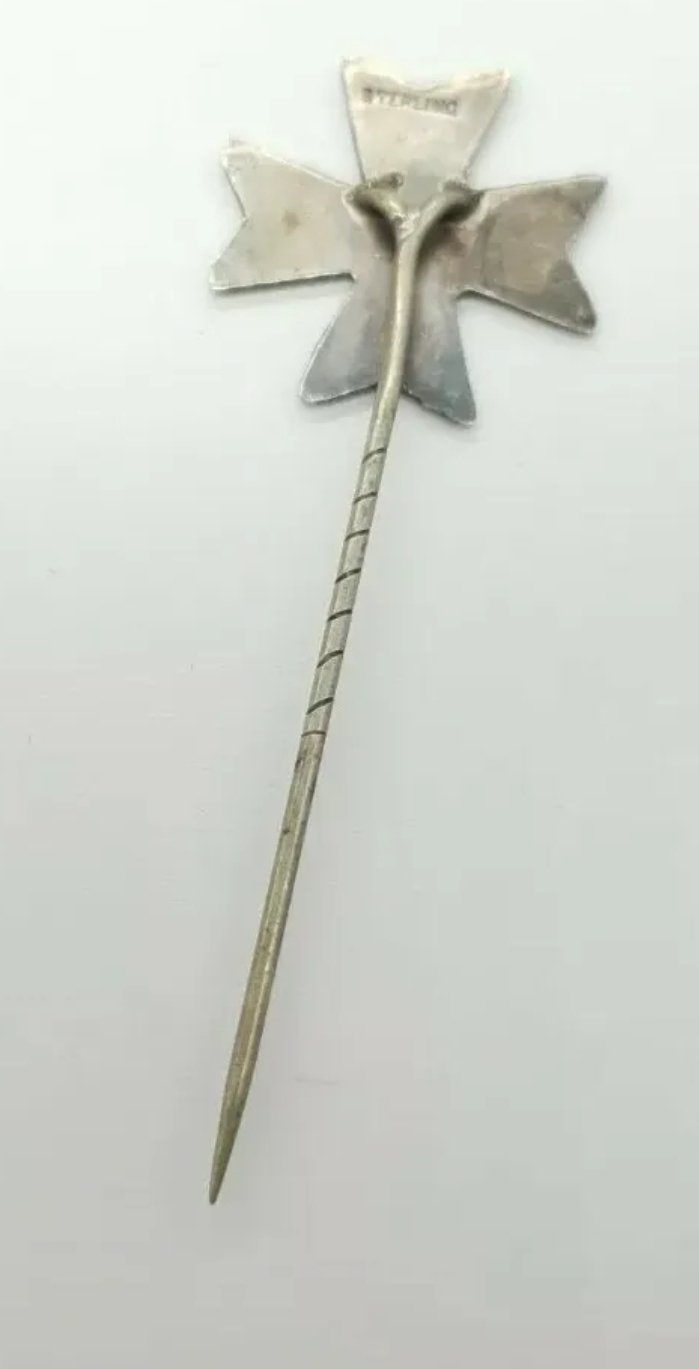 Maltese Cross CEWA Silver Stick Pin.  Antique / Vintage Sterling Silver CEWA Shield - Image 2