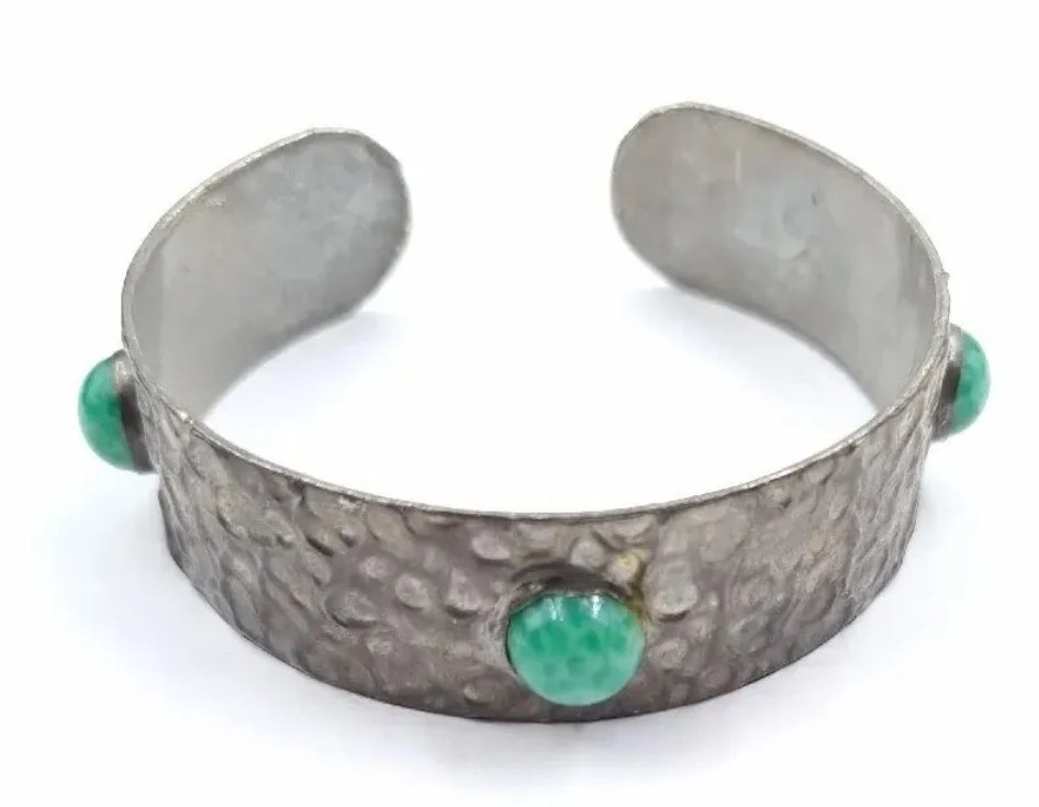 Peking Glass Pewter Bangle Vintage Arts & Crafts Style Hammered Pewter - Image 3