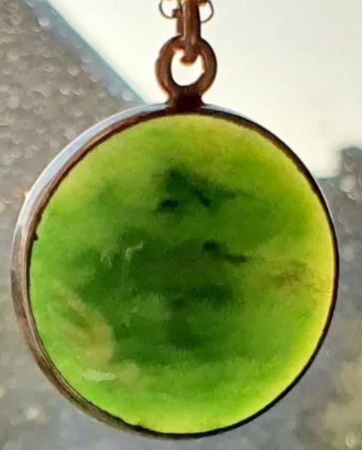 Serpentine Pendant Vintage Sterling Silver Dark Green Necklace - Image 2
