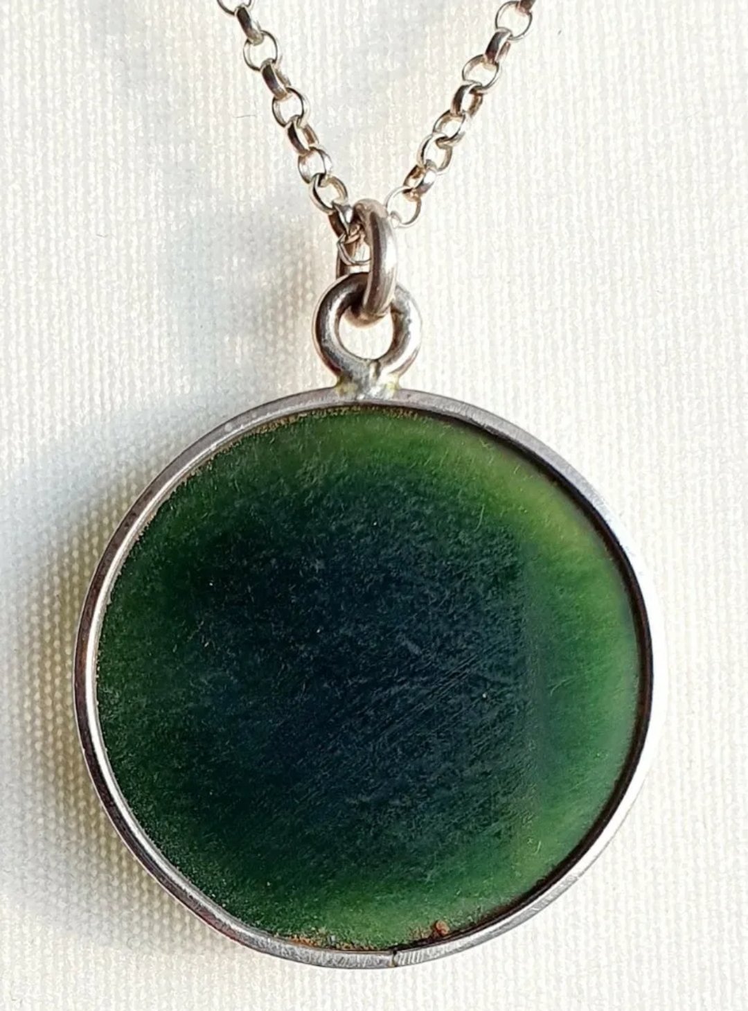 Serpentine Pendant Vintage Sterling Silver Dark Green Necklace - Image 5