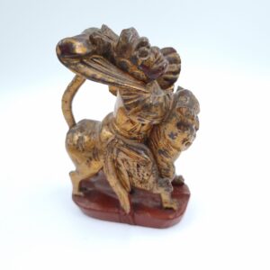 God of Wealth On Foo Dog Gilded Lacquered Wood Statue