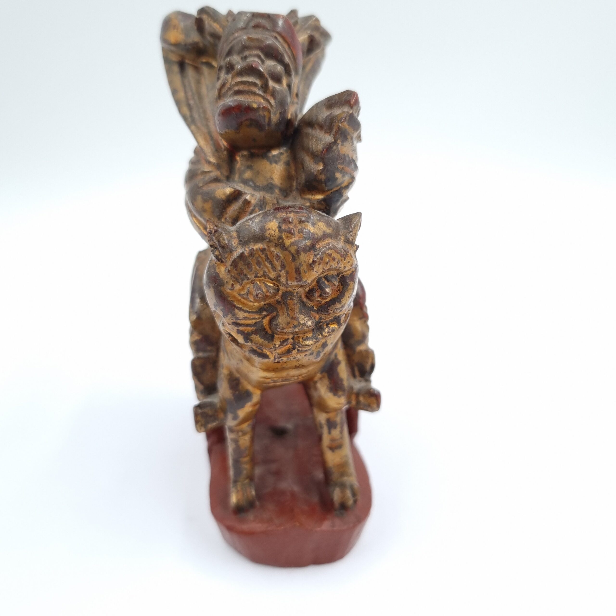 God of Wealth On Foo Dog Gilded Lacquered Wood Statue - Image 4