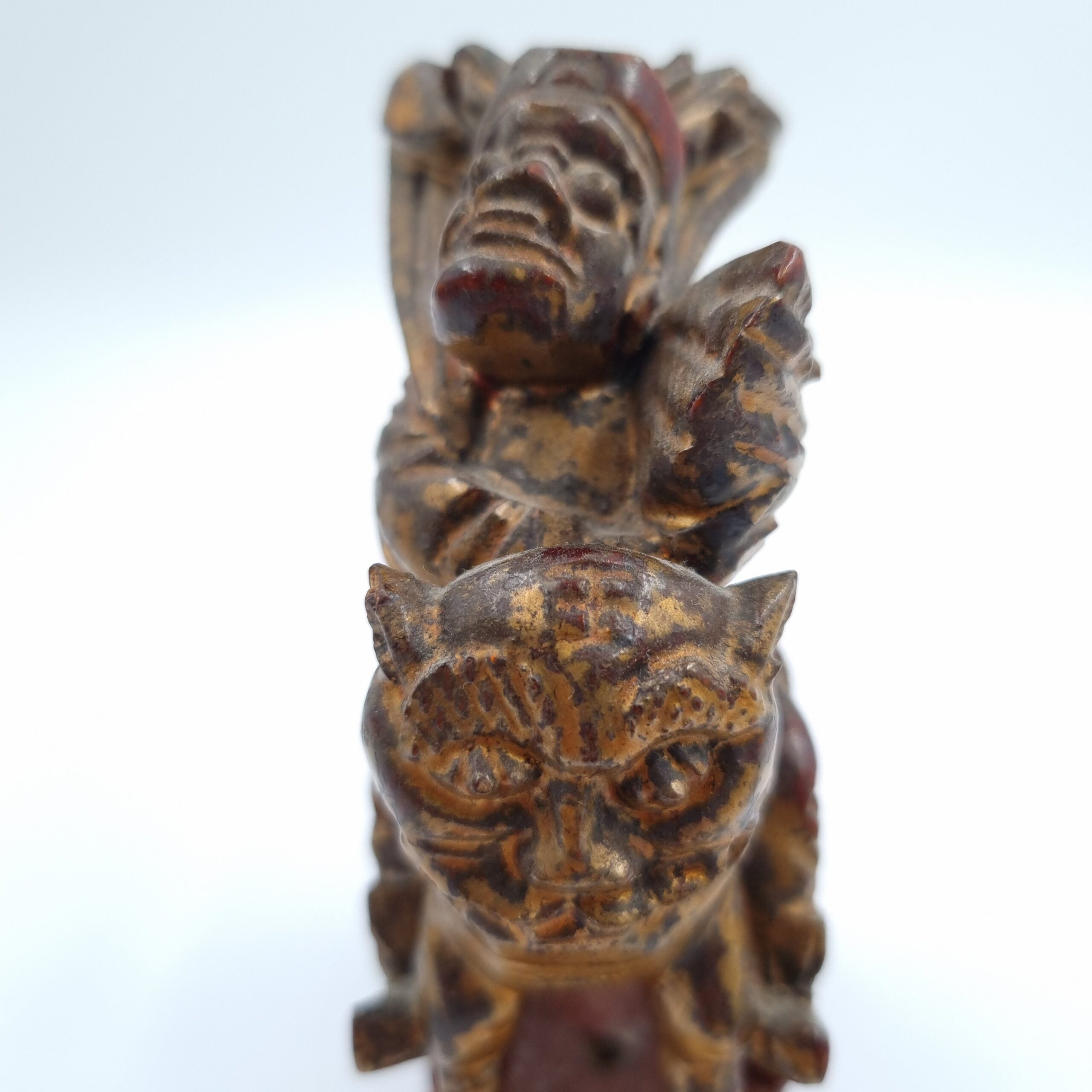 God of Wealth On Foo Dog Gilded Lacquered Wood Statue - Image 3