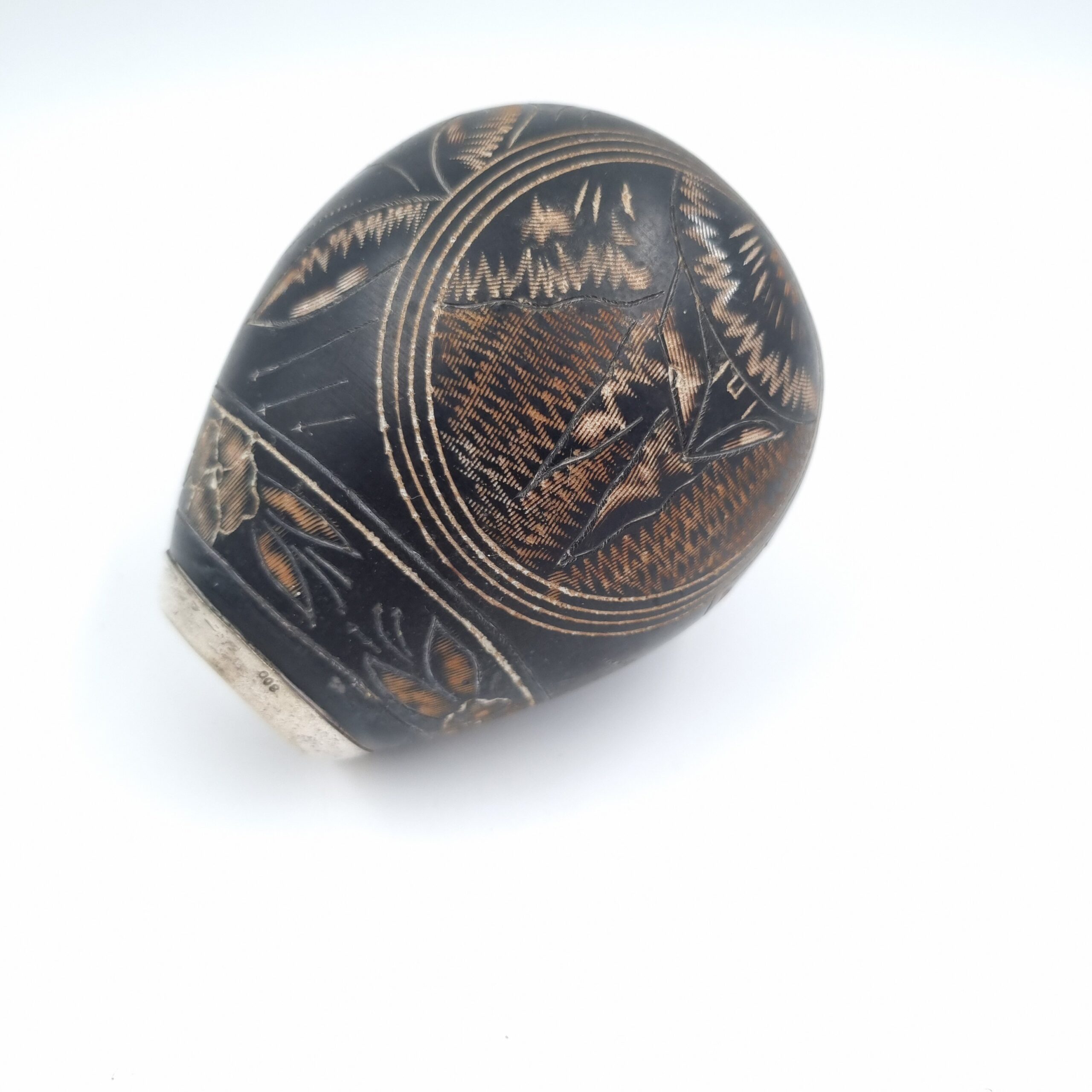 Vintage Yerba Mate Gourd & Bombilla with 800 Silver Rim to Cup - Image 2