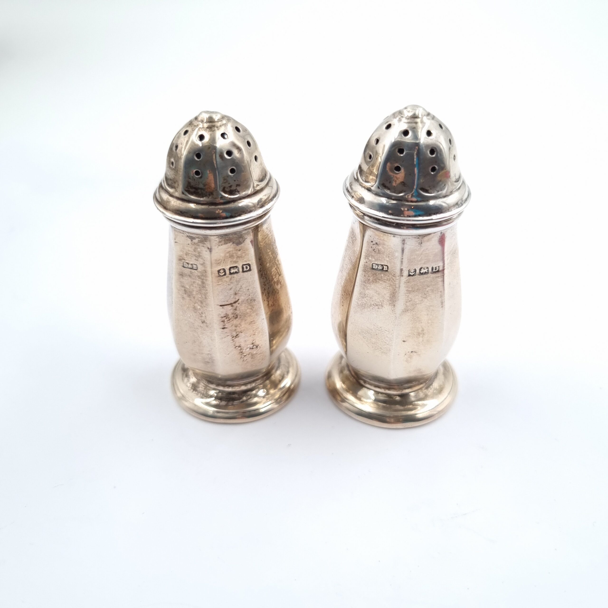 Silver Salt & Pepper Shakers Docker & Burn
