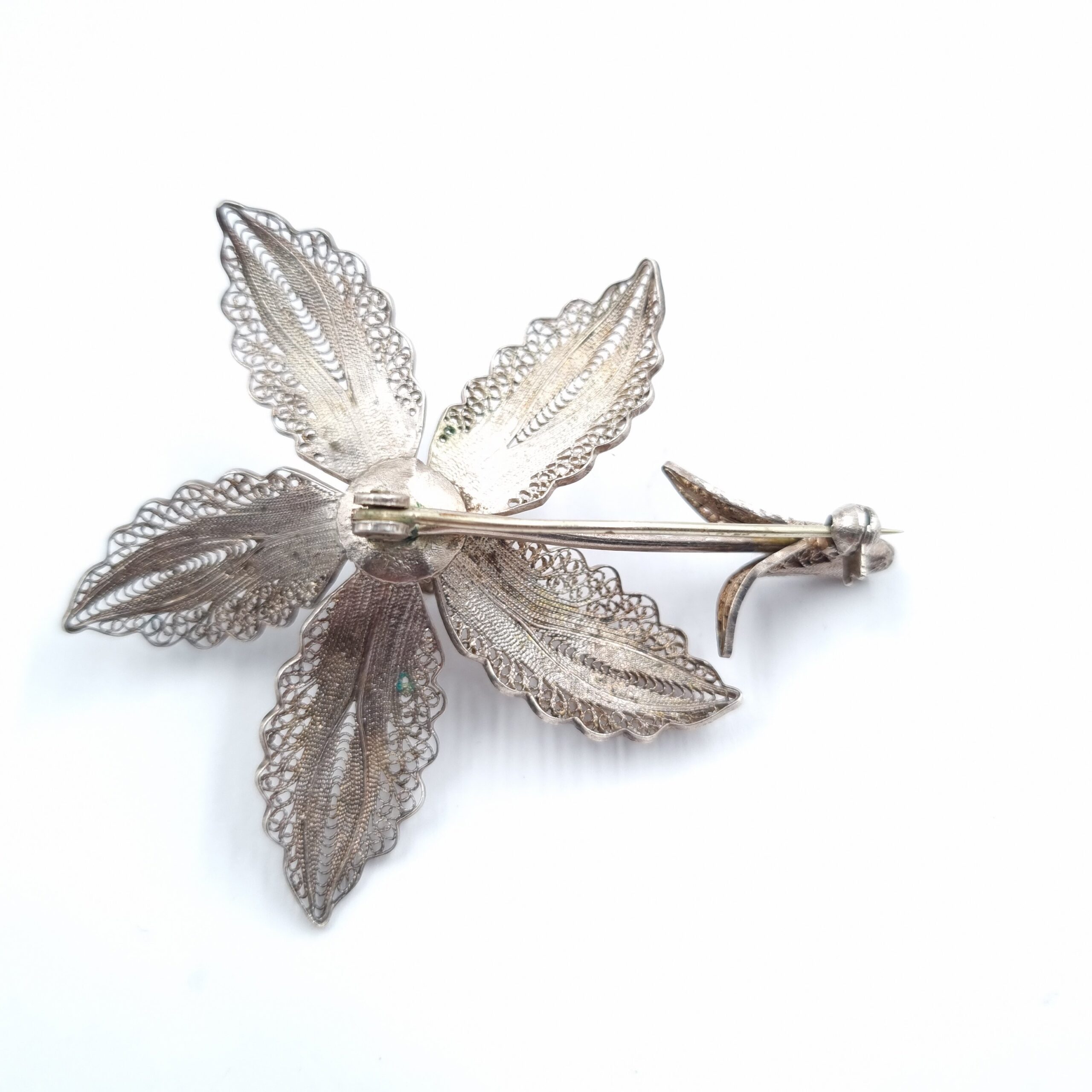Large Silver Filigree Lily Brooch Flower - Image 3
