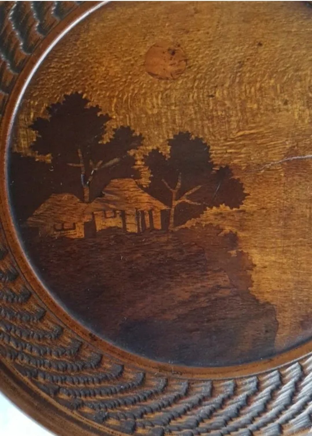 Antique Victorian Collar Box with Marquetry Scene - Image 3