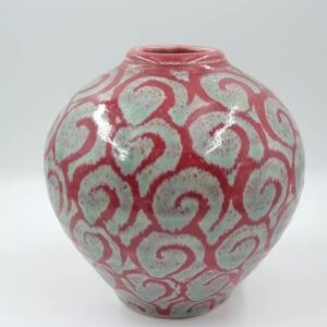 Globe Vase Celadon & Pink Glaze Studio Pottery