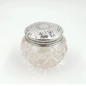 Antique Silver Topped Glass Vanity Pot