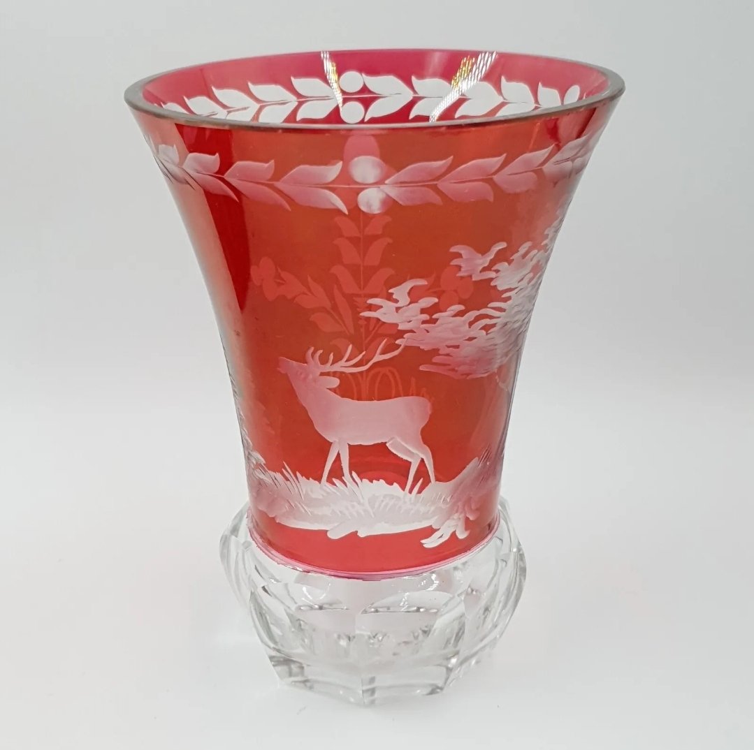 Bohemian Ruby Cut To Clear Vase