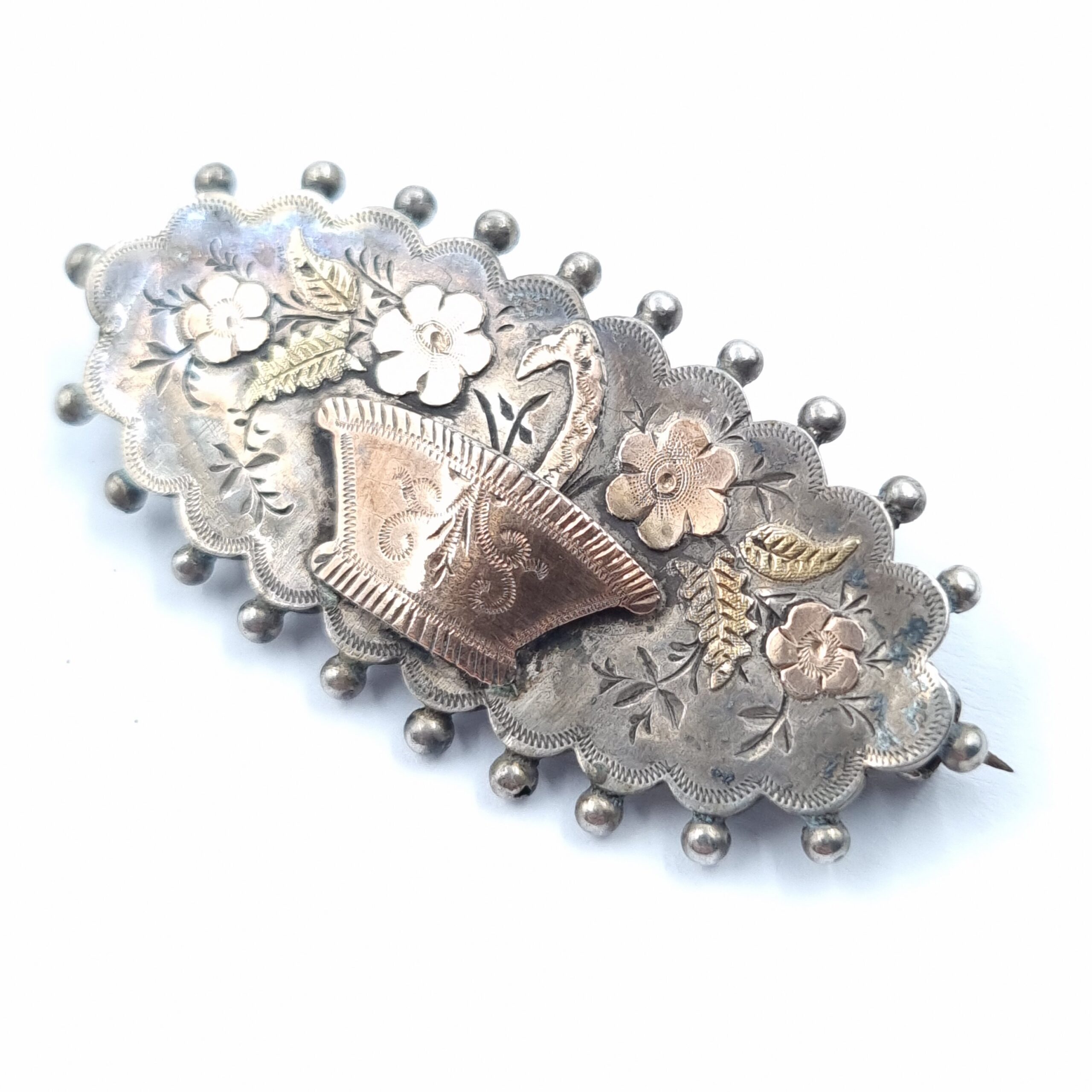 Victorian Forget Me Not Silver Brooch