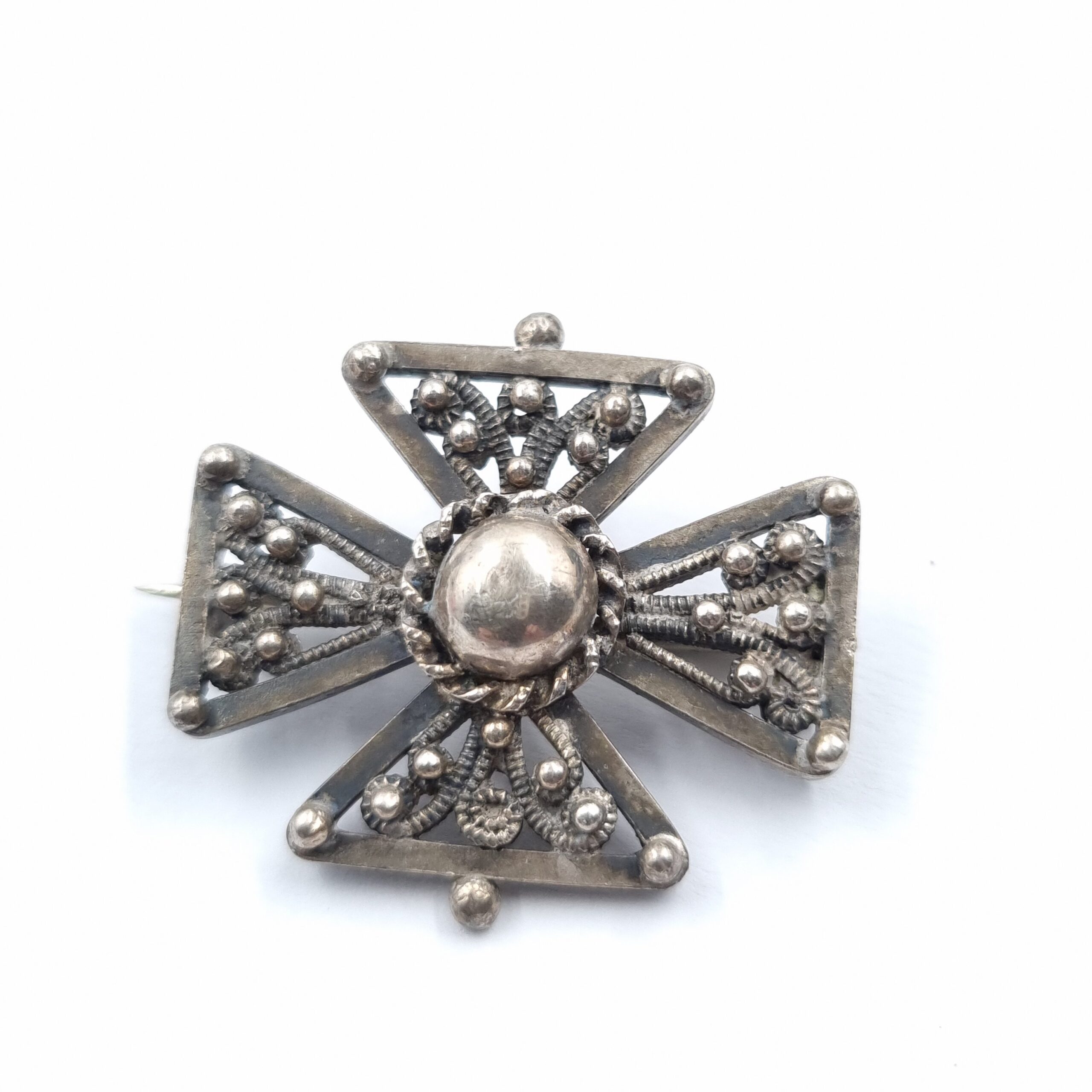 Victorian Silver Cross Pattée Brooch Cannetille