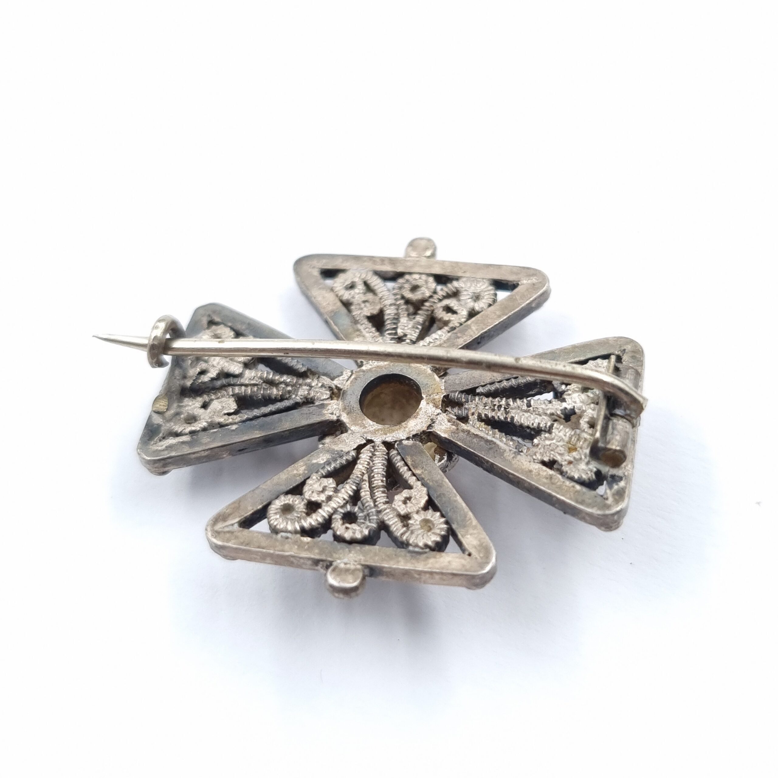 Victorian Silver Cross Pattée Brooch Cannetille Filigree - Image 2