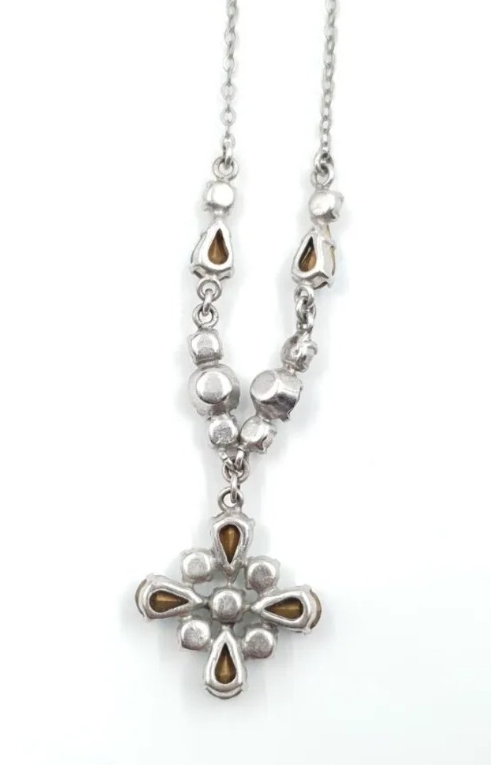 Art Deco Paste Necklace with Topaz Blue & Clear Paste Stones 16in - Image 3