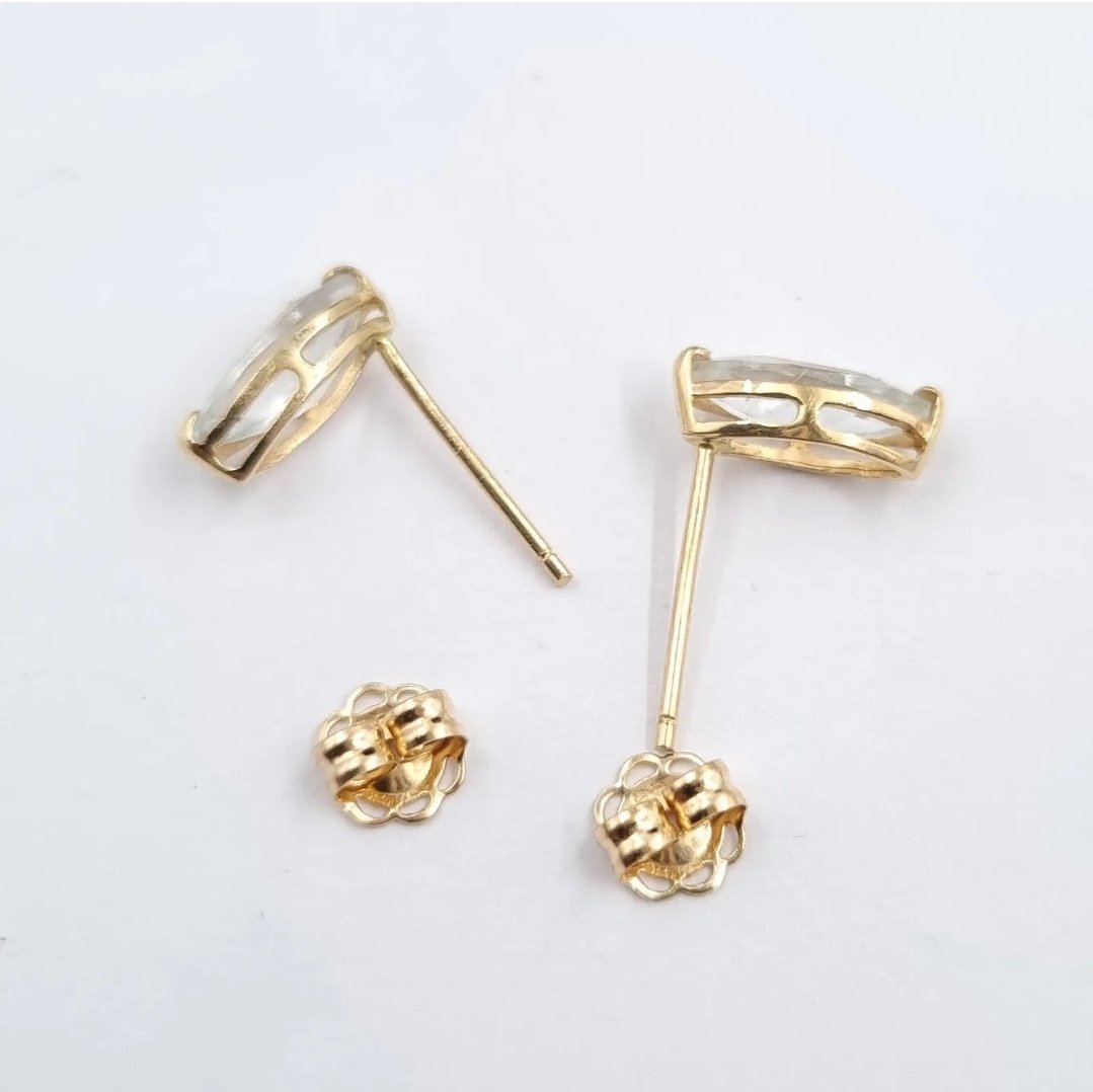 14kt Gold Stud Earrings Marquise Shape Cubic Zirconia 585 - Image 2
