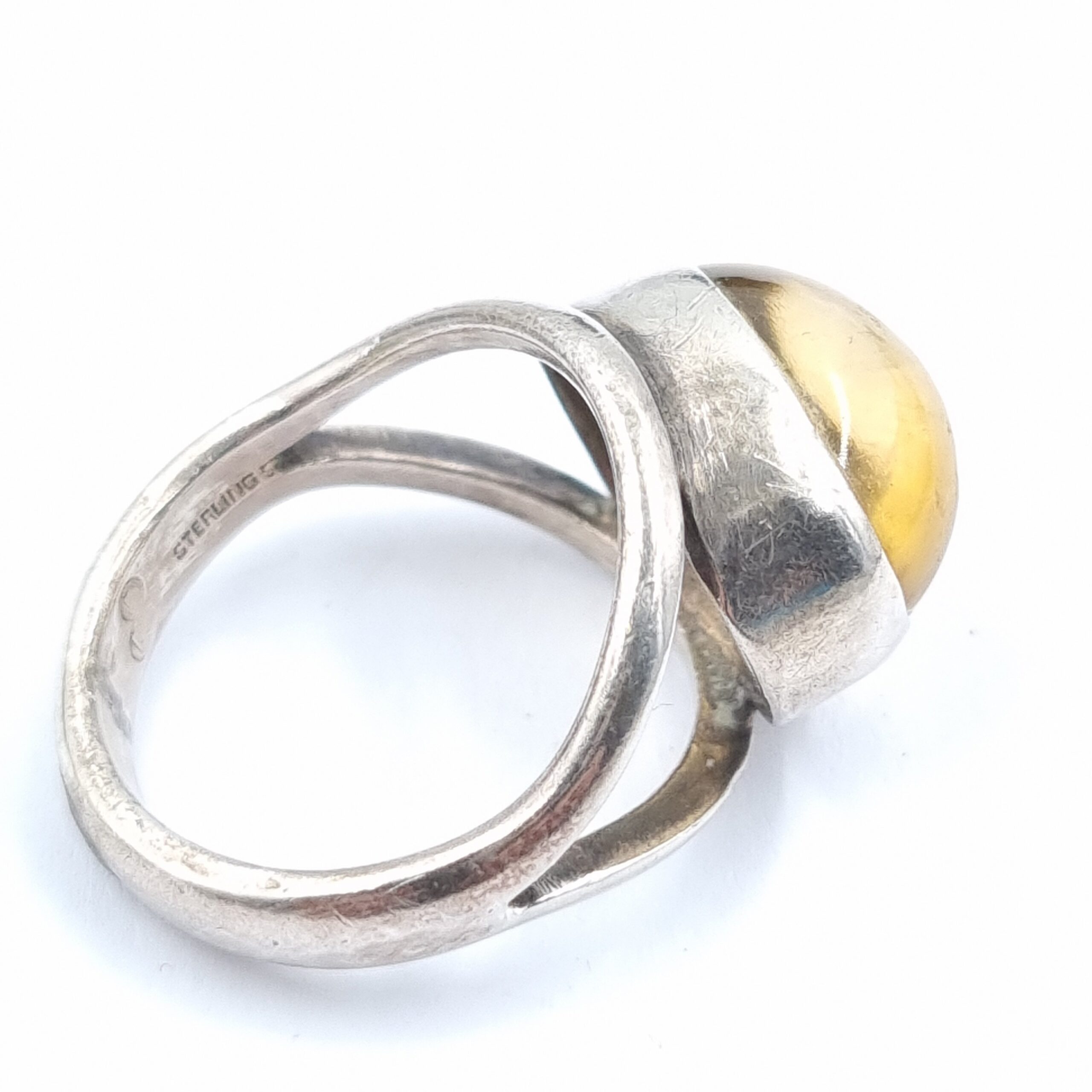 Vintage Citrine Ring Large Domed Cabochon Sterling Silver Size L / 6 - Image 2