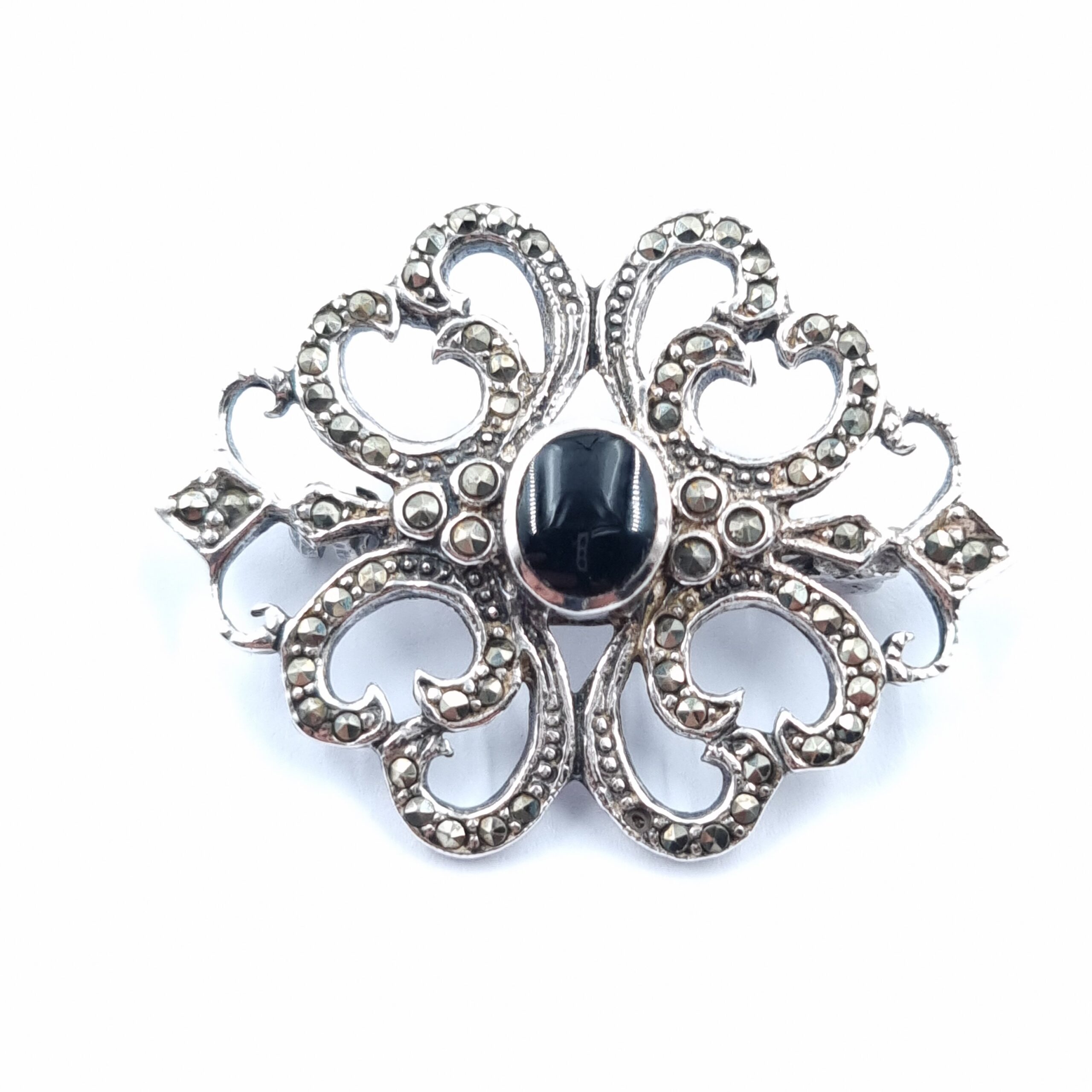 Onyx & Marcasite Brooch