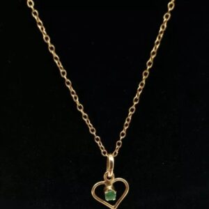 9ct Gold Heart Pendant Necklace Green Stone Centre 19in Chain