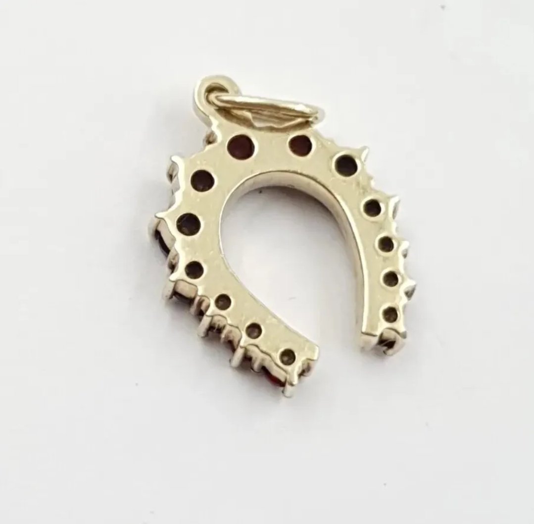 Antique 14k Gold Horseshoe Pendant with Red Stones - Image 2