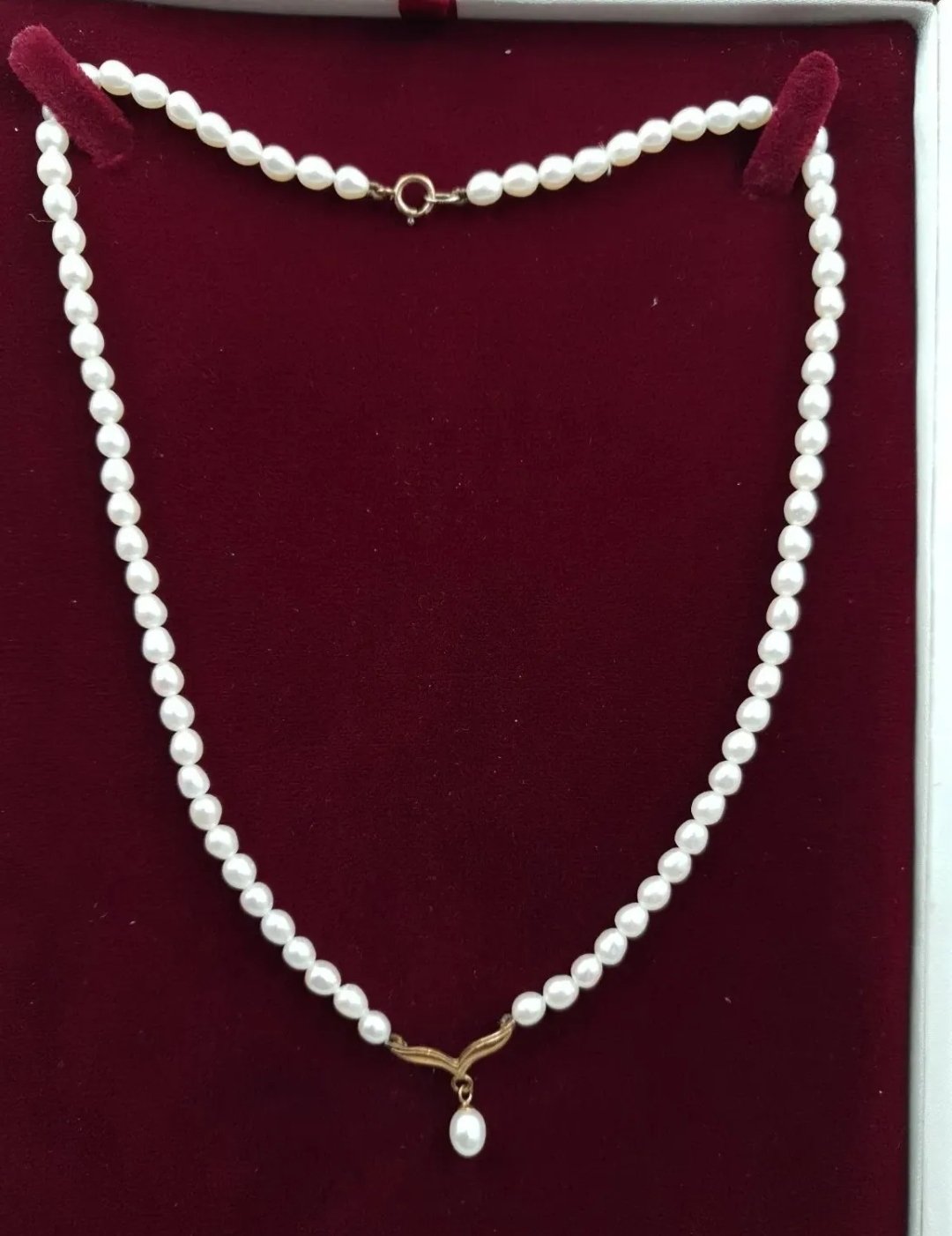 9ct Gold & Pearl Necklace with Drop Pearl 16in Boxed - Image 3