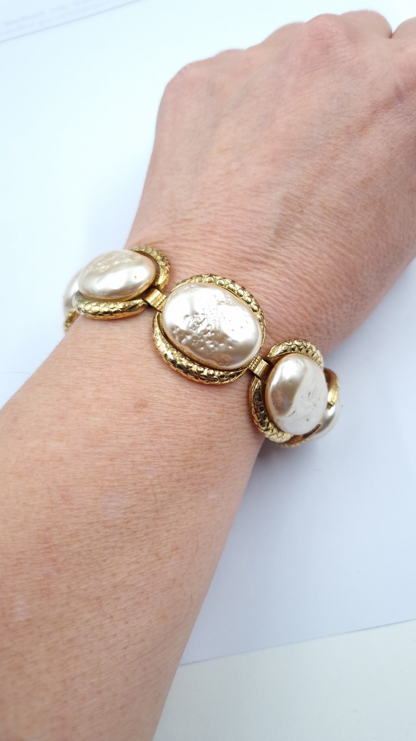 Sphinx Jewellery Panel Bracelet with Faux Mabe Pearls c 1960s - Image 2