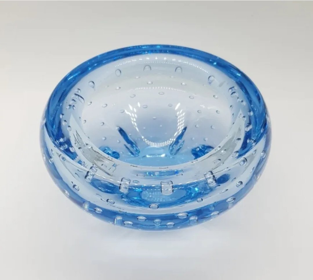 Whitefriars Lobed Bowl Sapphire Blue Controlled Bubbles Mid Century c1950s - Image 2