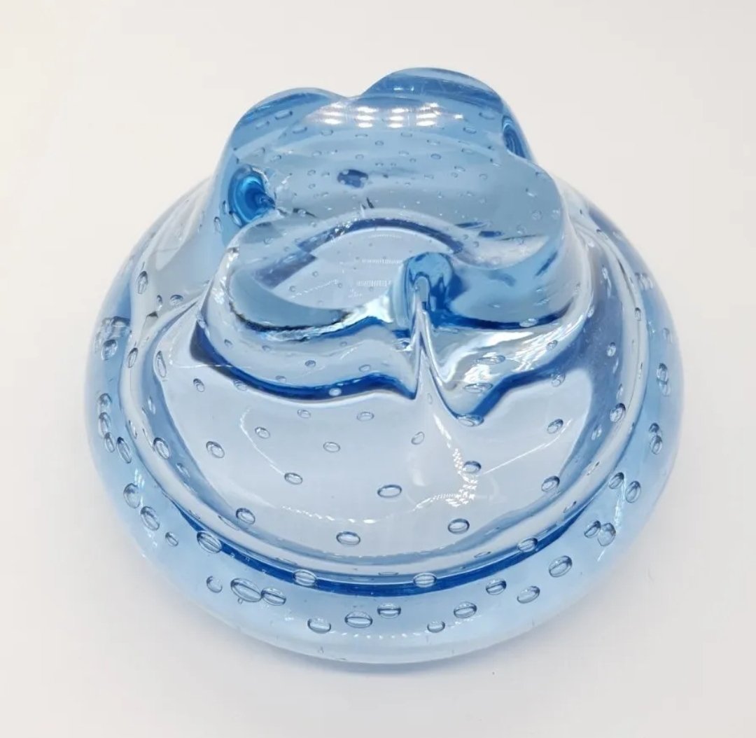 Whitefriars Lobed Bowl Sapphire Blue Controlled Bubbles Mid Century c1950s - Image 3
