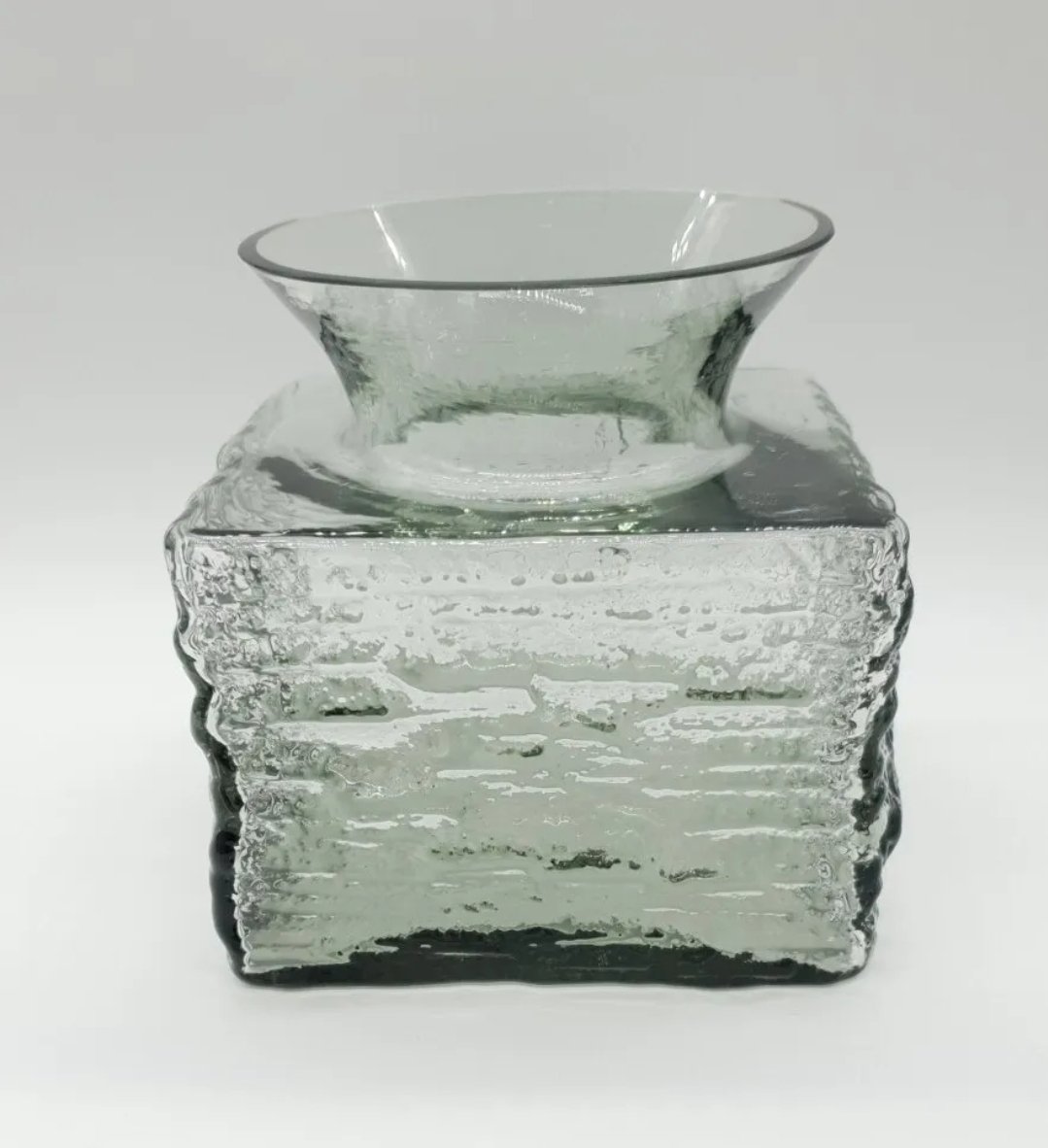 Dartington Glass Square Bark Vase Large Smokey Grey Mid Century c 60s - Image 2