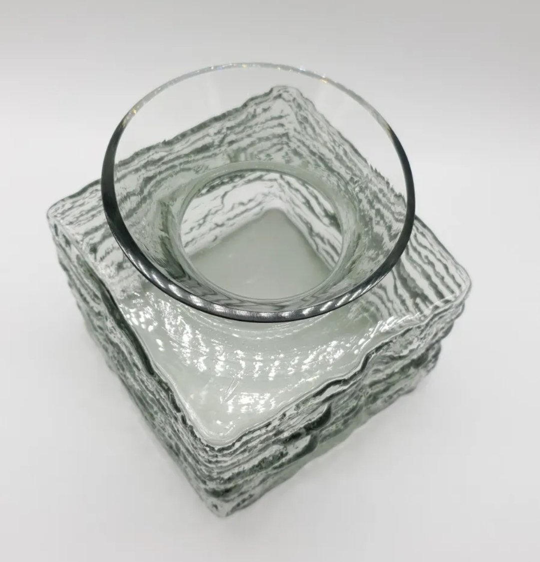 Dartington Glass Square Bark Vase Large Smokey Grey Mid Century c 60s - Image 4