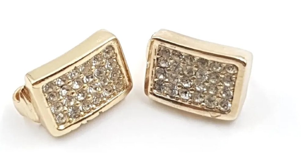 Vintage Christian Dior Clip On Earrings Pave Set Gold Plated - Image 3
