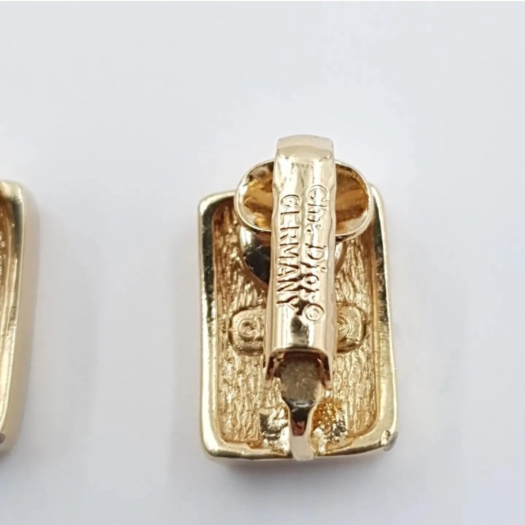 Vintage Christian Dior Clip On Earrings Pave Set Gold Plated - Image 6
