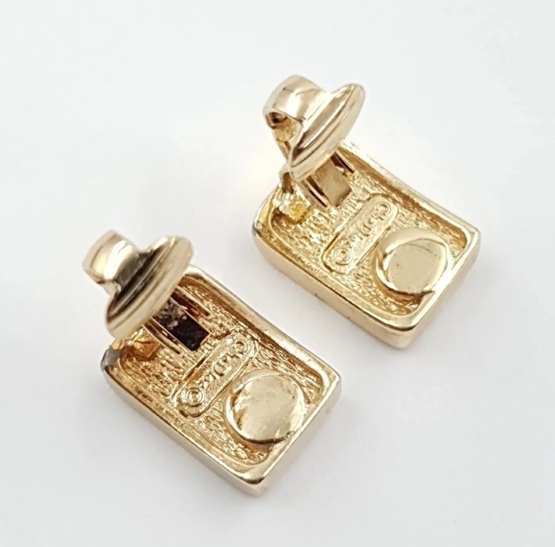Vintage Christian Dior Clip On Earrings Pave Set Gold Plated - Image 5
