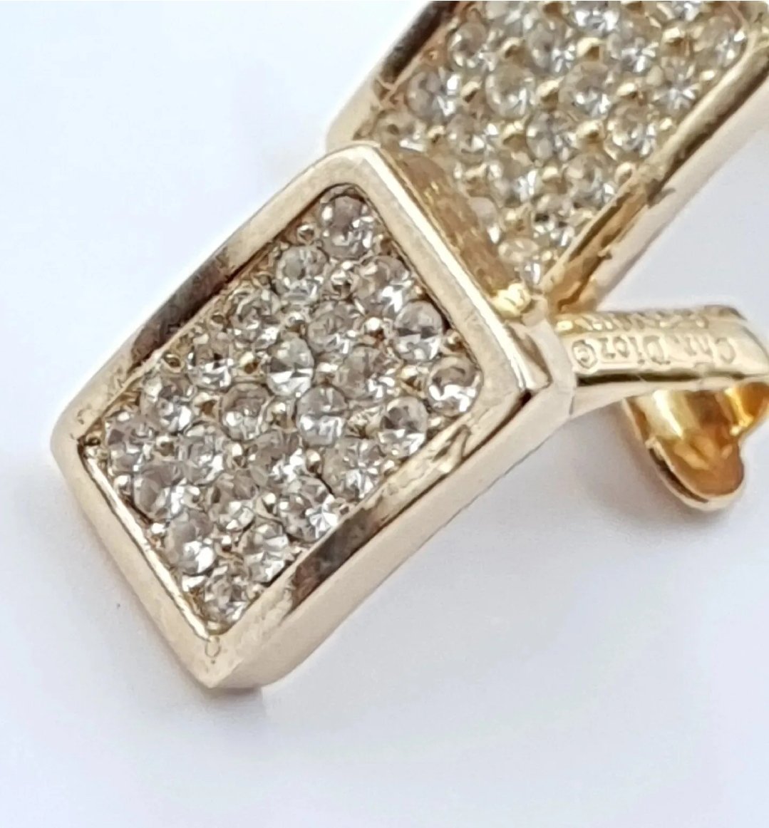 Vintage Christian Dior Clip On Earrings Pave Set Gold Plated - Image 2