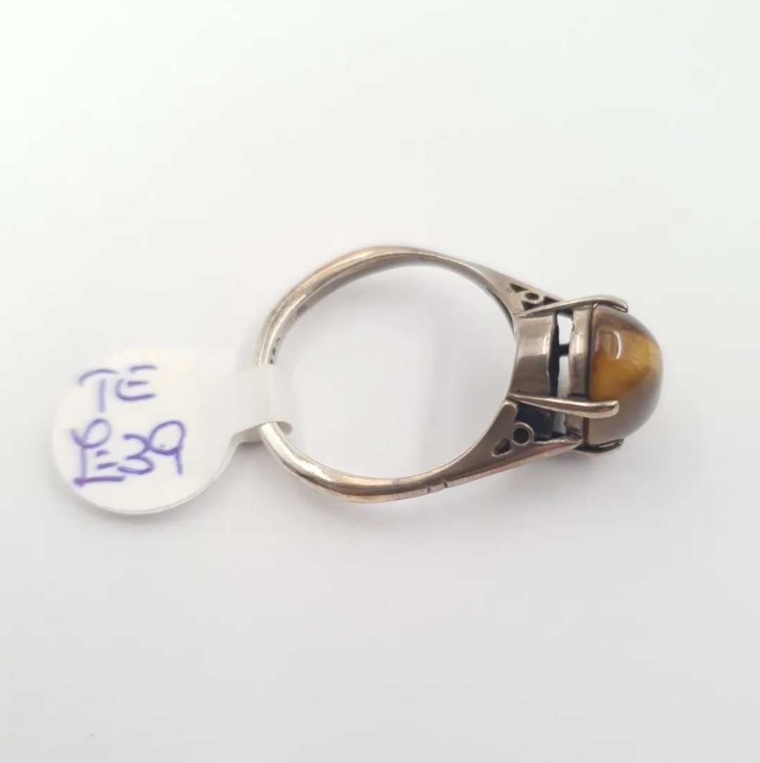 Tigers Eye Silver Ring. Size O (7). High Ornate Shank - Image 3