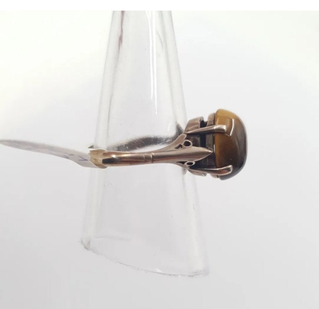 Tigers Eye Silver Ring. Size O (7). High Ornate Shank - Image 4
