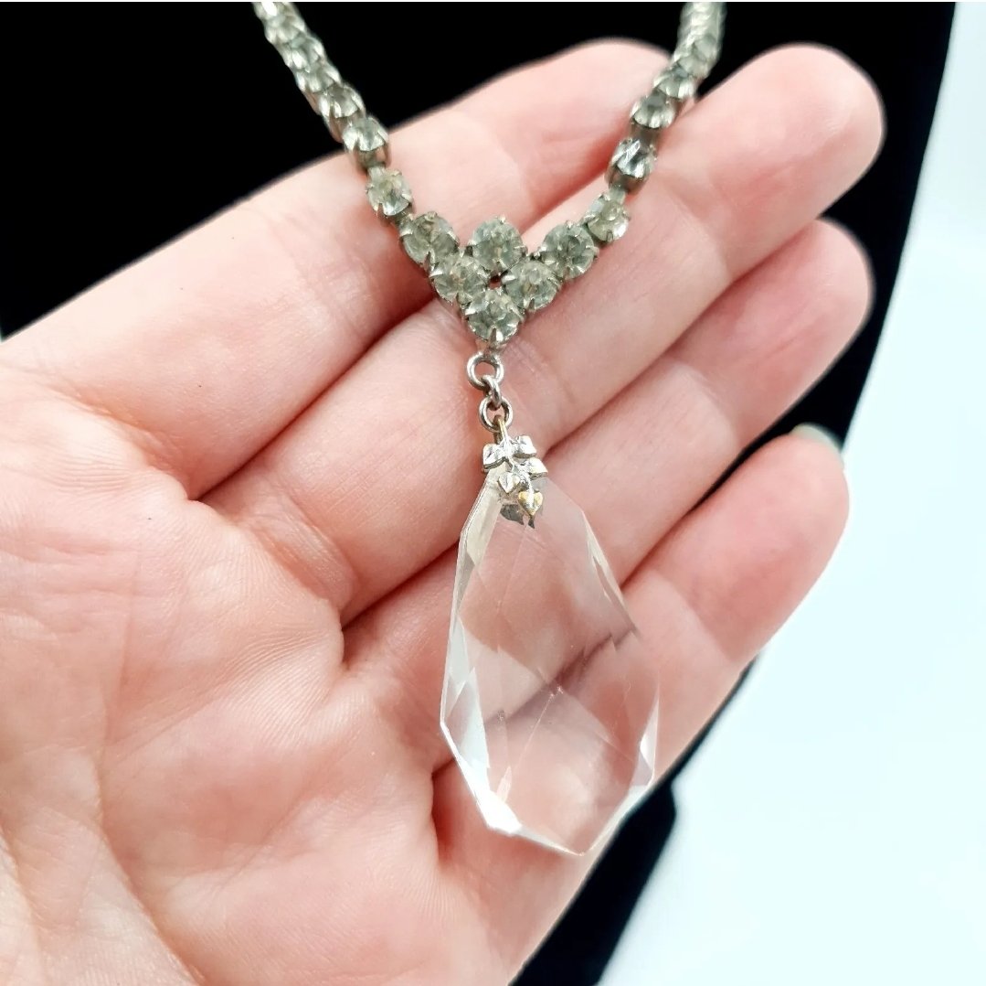 Art Deco Chandelier Drop Pendant Necklace 16in Collar. c1920s - Image 3