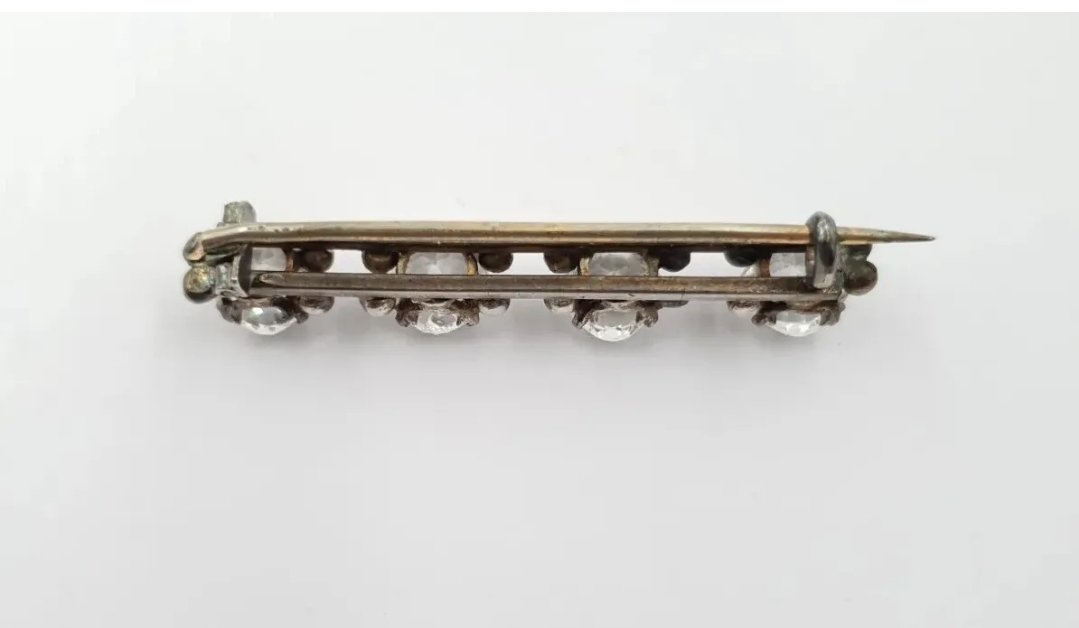 Antique Clear Paste Bar Brooch in Silver c 19th Century - Image 2