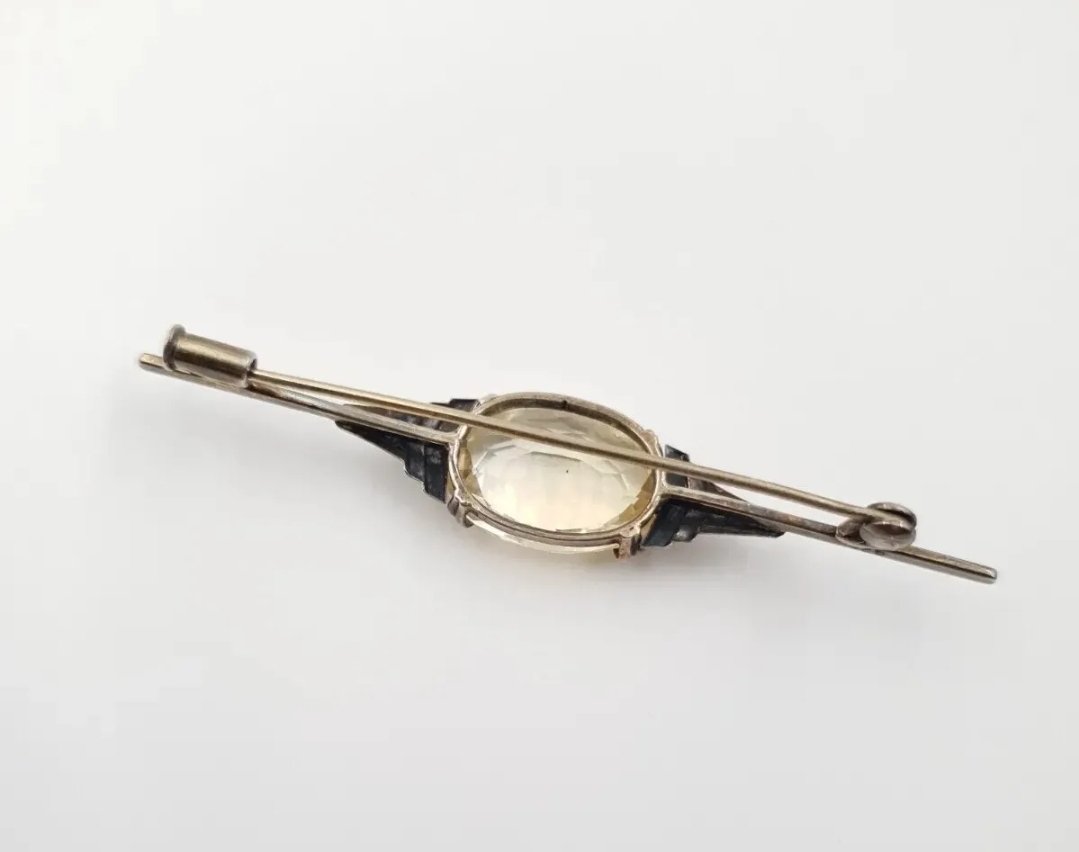 Art Deco Citrine Brooch Silver Bar Brooch with a large gemstone - Image 3